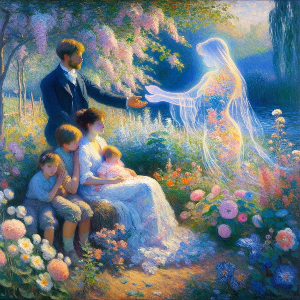 Family, Transformation, Love, Loss, Mystery in the style of Monet