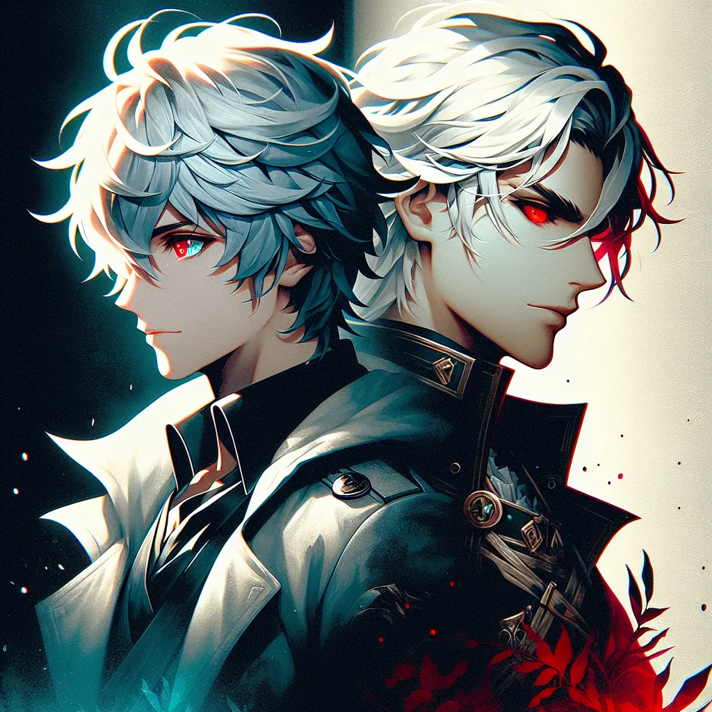A digital artwork depicting Illyasviel Von Einzbern and Chloe, the dueling doppelgangers from the biography "The Dueling Doppelgangers: The Biography of Illyasviel Von Einzbern and the Ascension of Chloe." Illya, with her silver hair and crimson eyes, stands opposite Chloe, with her tanned skin and white-rose hair. The tension between them is palpable as they prepare to face off, symbolizing the clash between order and chaos that defines their relationship.