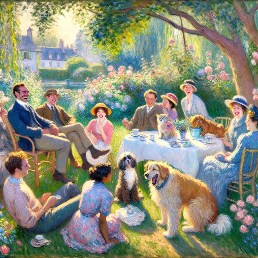 Pet, Drama, Comedy, Friendship, Swap in the style of Monet