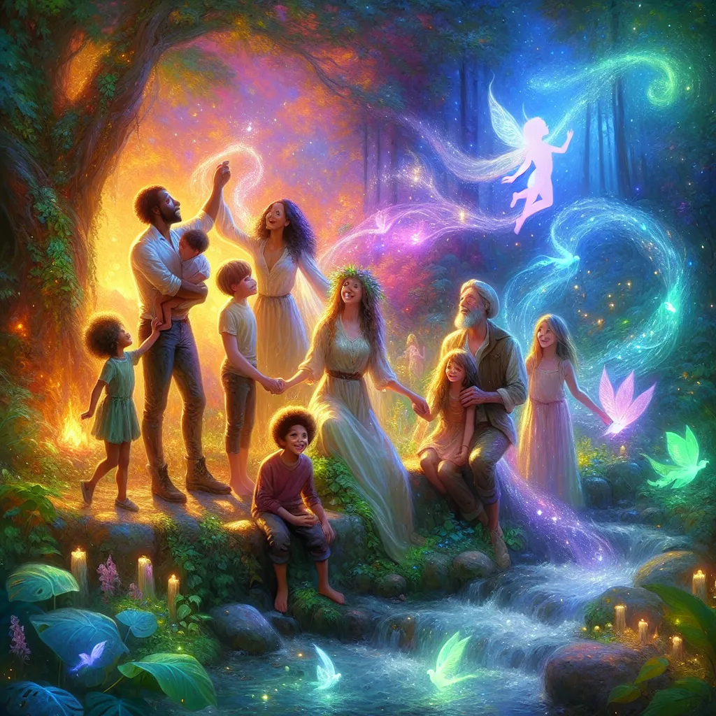 Family, Transformation, Magic, Adventure, Bond in the style of Monet