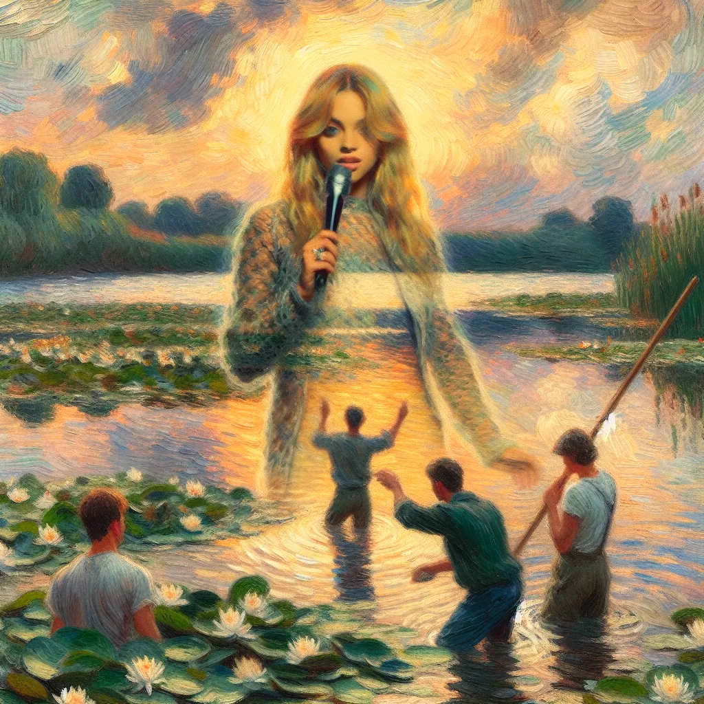 Pop star, Transformation, Music, Stardom, Identity in the style of Monet
