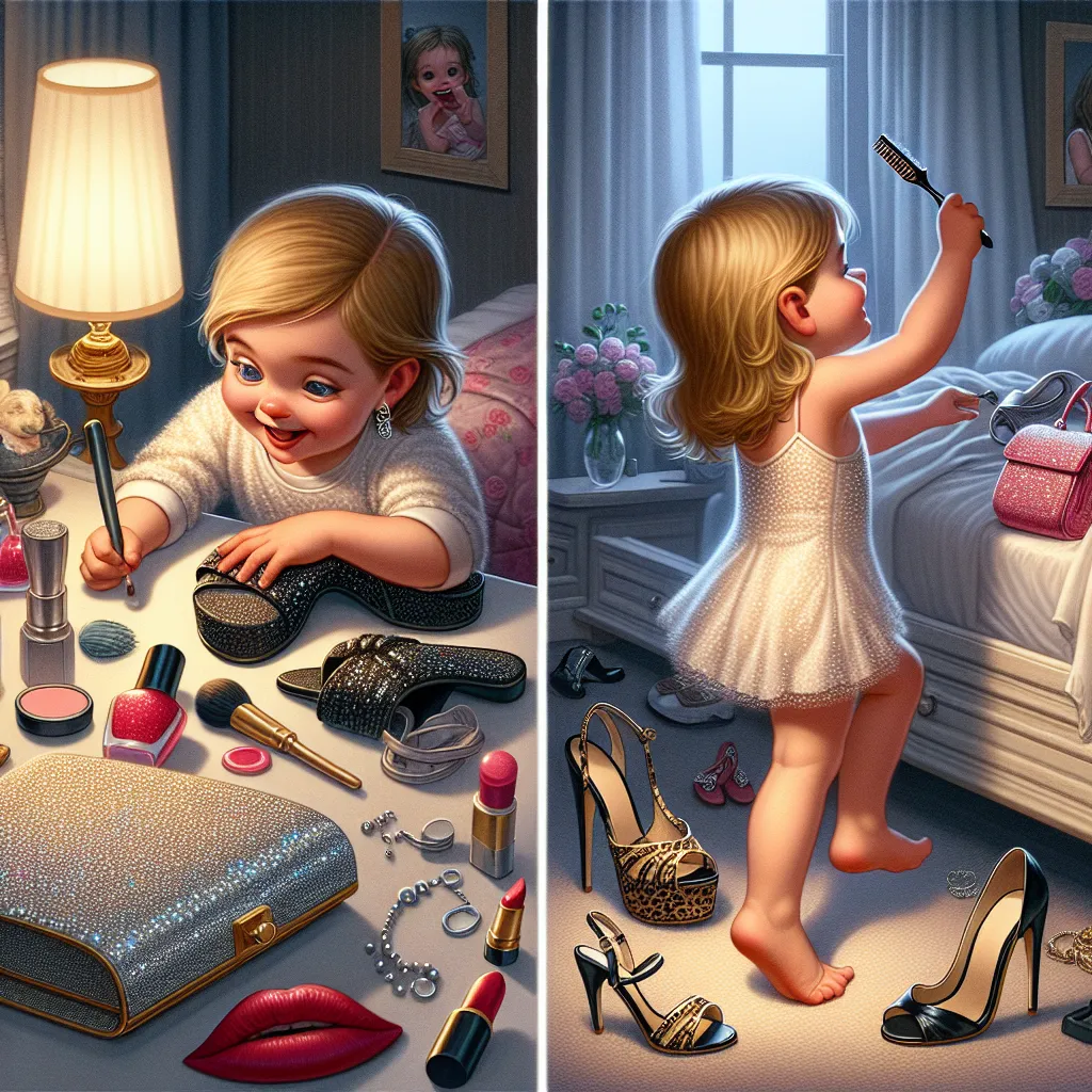 Amanda, a confident and stylish young woman, prepares for a glamorous night out with her cousin Jessica and sister Emily. In Amanda's guest room, Tommy, a curious 5-year-old boy, stumbles upon various items like a glittery clutch purse, red lipstick, high-heeled shoes, a big hairbrush, and dangling earrings. Intrigued, Tommy explores the room further, accidentally slipping into Amanda's clubbing sandals. Suddenly, a magical transformation occurs, turning Tommy into Amanda. Amanda embraces her ne