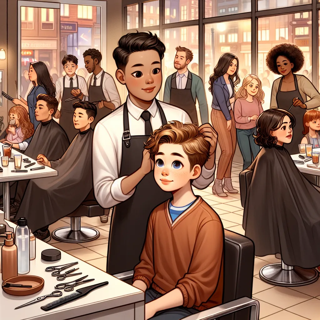 A heartwarming story of a young boy named Ethan who finds himself in the unfamiliar body of a Korean stylist named Mi-young at a bustling salon and later at a restaurant, navigating a day filled with confusion yet resilience.