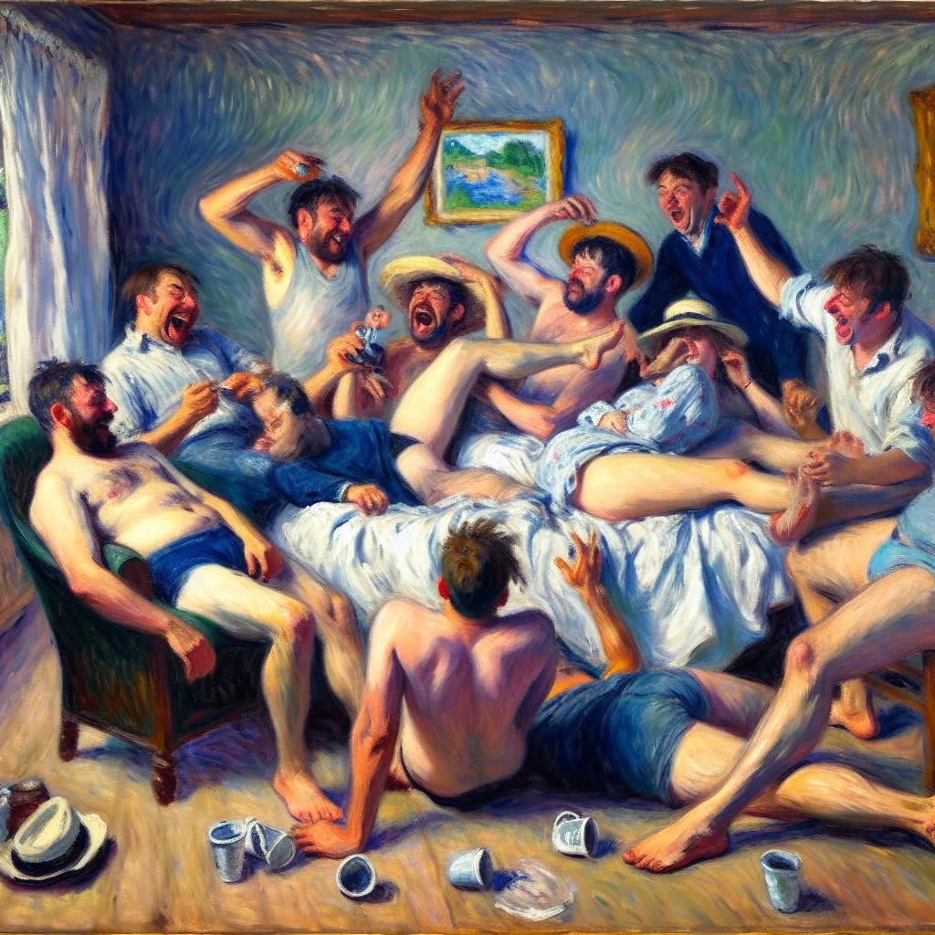 Friday, Friends, Swap, Body, Hilarity in the style of Monet