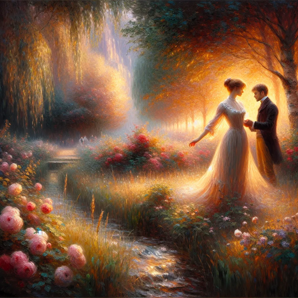 Passion, Intimacy, Sensation, Tenderness, Desire in the style of Monet