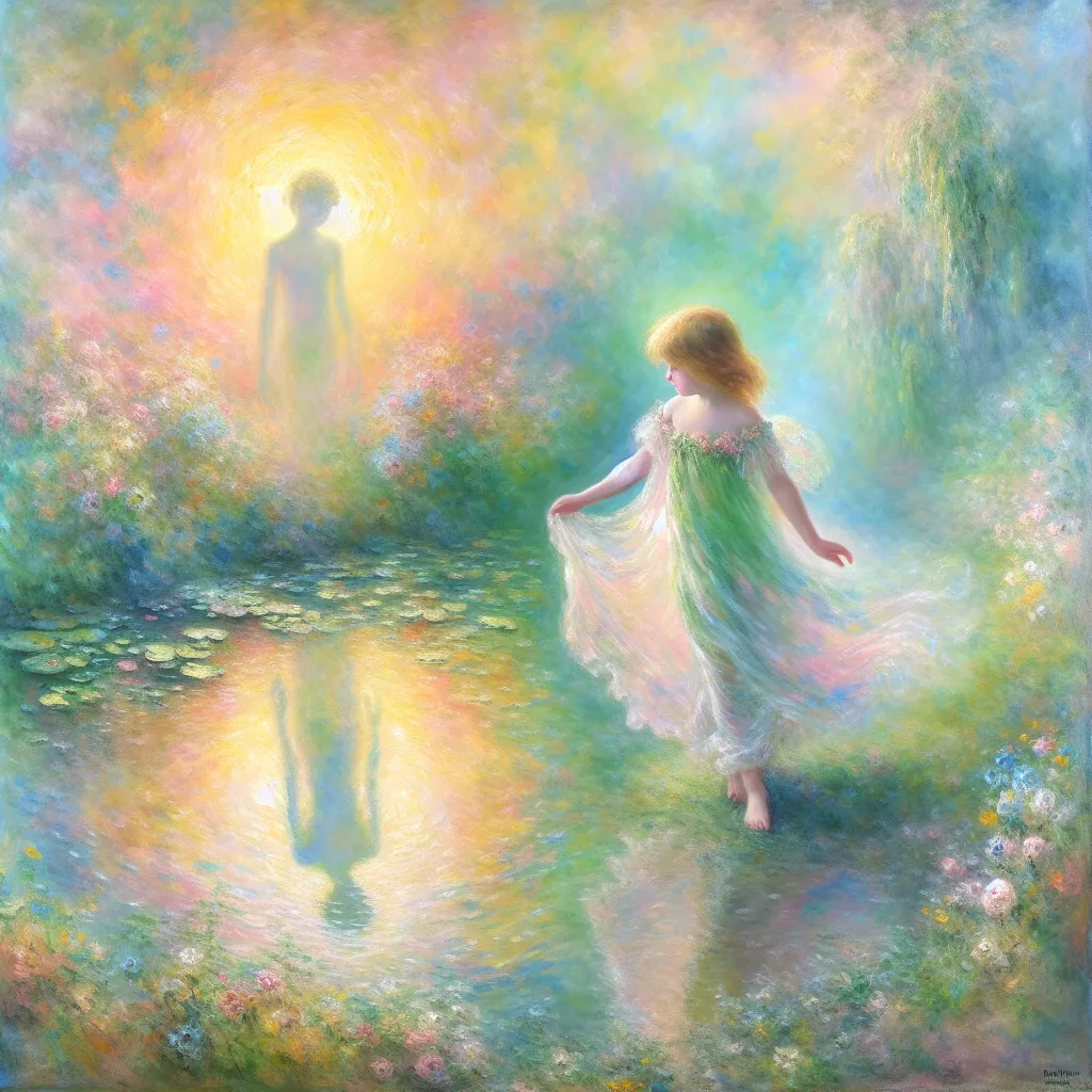 Child, Body, Transformation, Identity, Dreams in the style of Monet