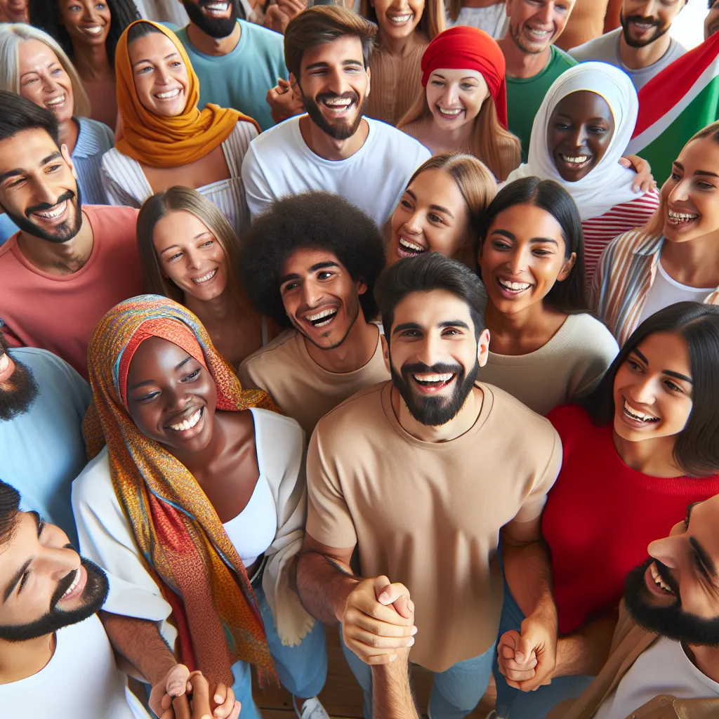 A colorful and diverse group of individuals of different races, genders, and backgrounds engaging in a positive and inclusive environment.