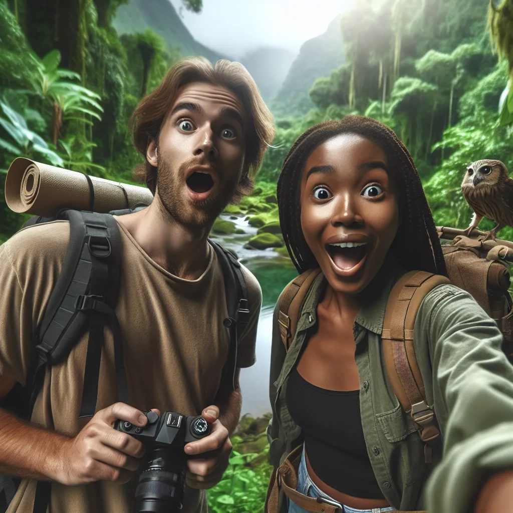 In this story, two friends embark on an exciting adventure as they explore their surroundings and discover the wonders of nature. As they navigate through a beautiful forest, they encounter various wildlife species, stunning landscapes, and hidden treasures. The image accompanying this story should capture the awe and excitement on the faces of these two friends as they marvel at the magic of their surroundings.