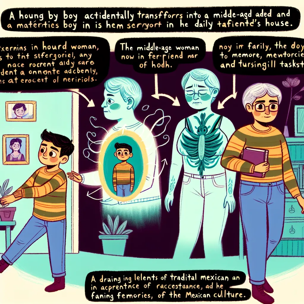 A young boy named Oliver accidentally transforms into a middle-aged woman named Yolanda at his friend's house. Yolanda, now in Oliver's body, navigates memories and daily tasks as she channels a maternal instinct. Inspired by Mexican culture, the story explores themes of family, acceptance, and resilience.