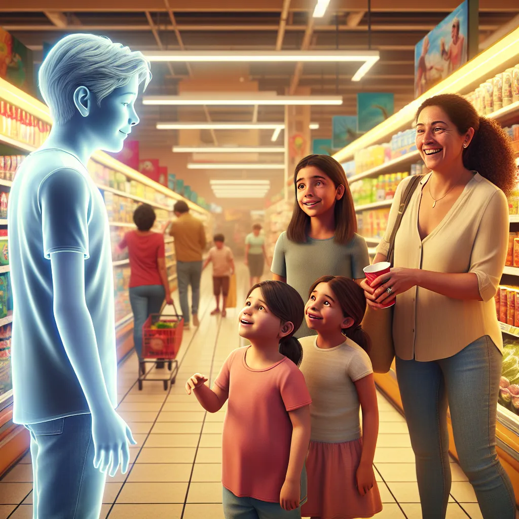 A story about Jacob, a transparent boy in a supermarket, and Maria with her daughters, Gabriela, Lucia, and Valeria Lopez, unfolding unexpectedly in an ordinary shopping trip.