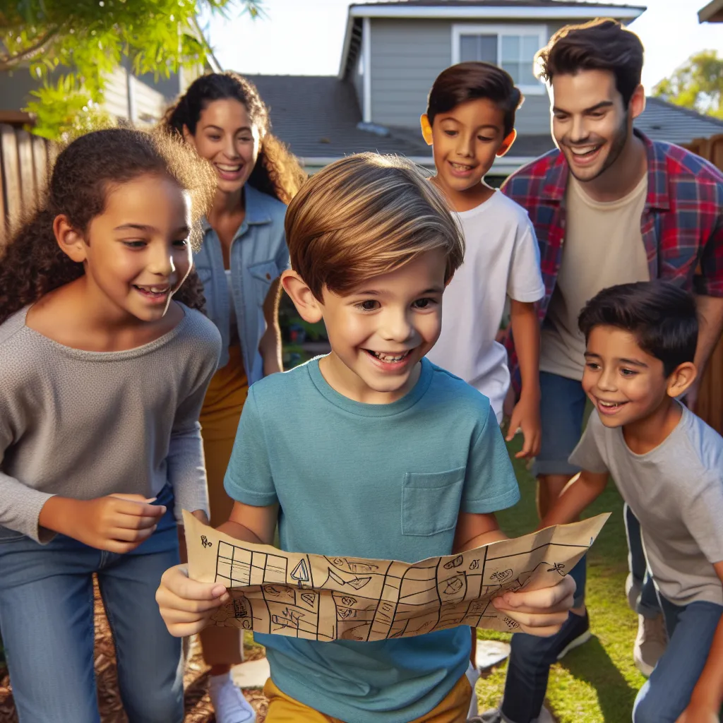 "The image depicts a young boy visiting his aunt's house, embarking on a fun adventure with his cousins and friends."