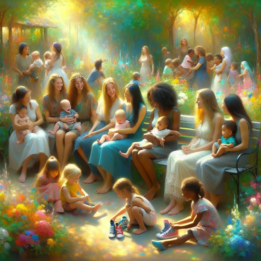 Friends, Moms, Transformation, Shoes, Childhood in the style of Monet