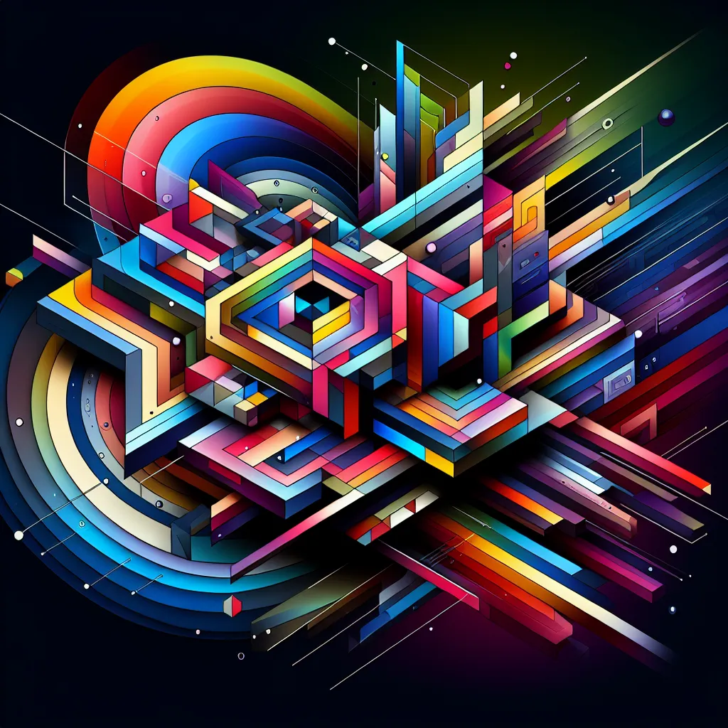 Abstract digital illustration with geometric shapes and vibrant colors.