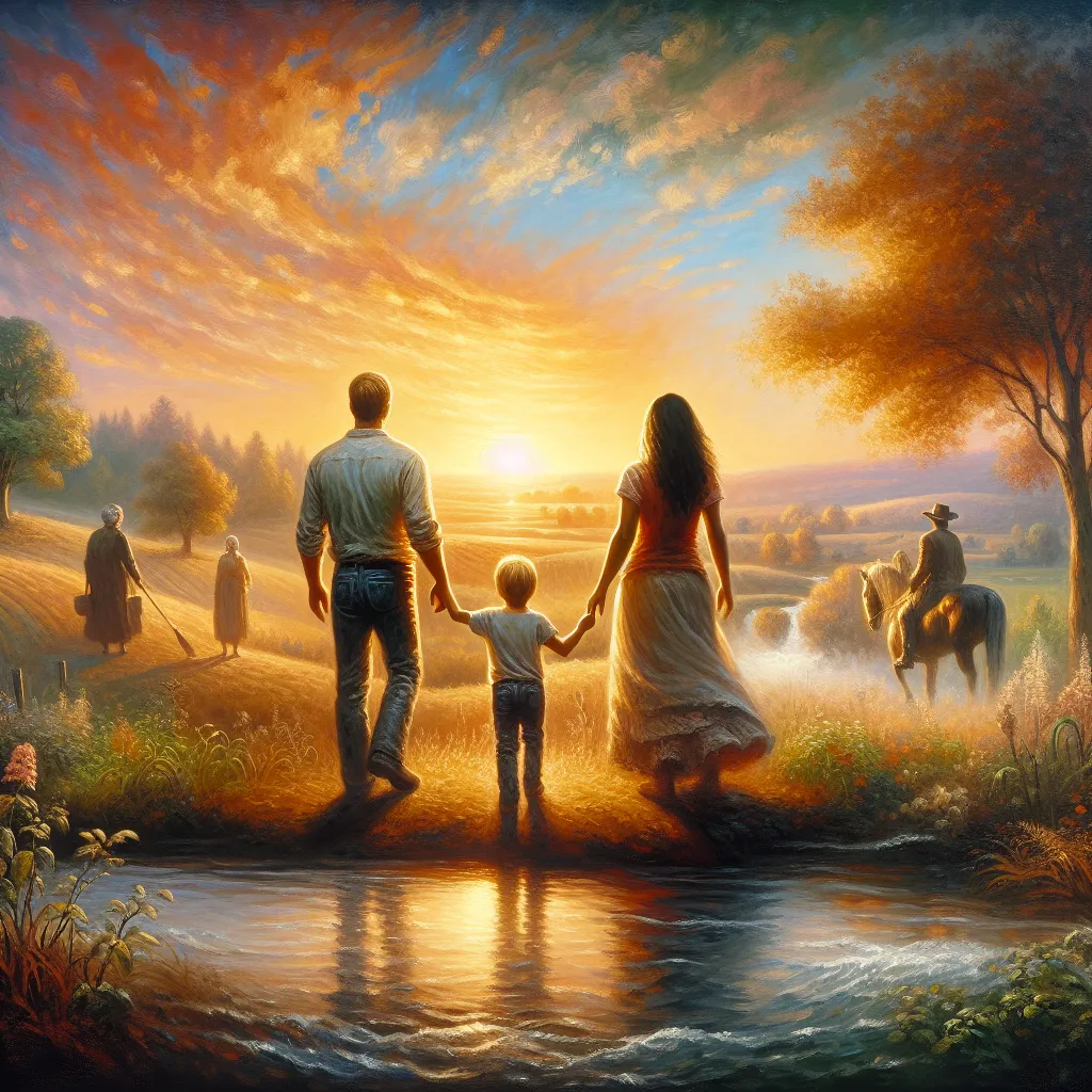 Boy, Family, Transformation, Identity, Reality in the style of Monet