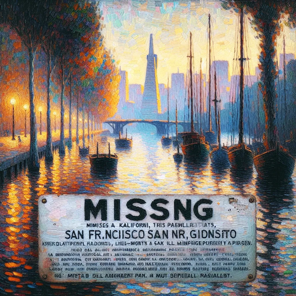 California, San Francisco, Missing child, Police, Sorrow in the style of Monet