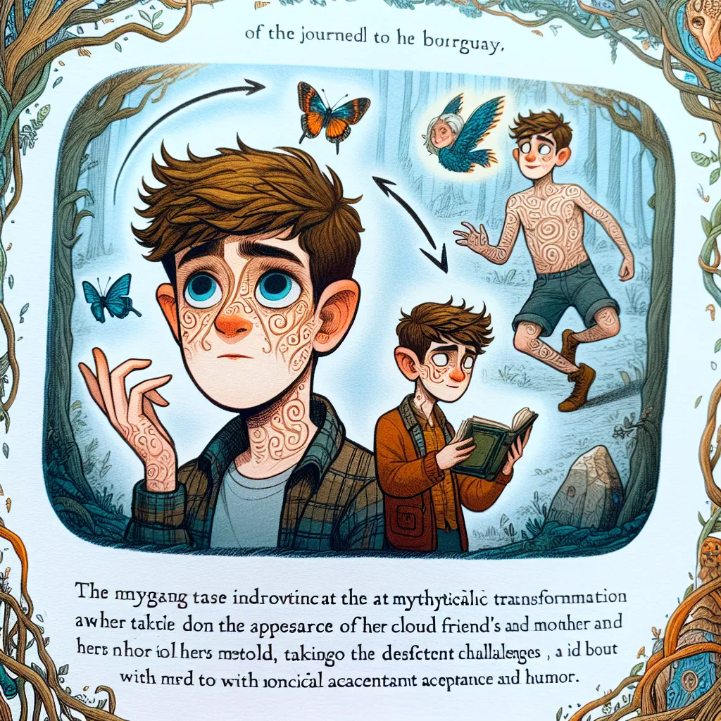 This image is a heartwarming and detailed story about a young boy named Ethan who experiences a magical transformation into his friend Oliver's mother, Rachel, including her appearance and memories. The story follows Rachel as she navigates the implications of this transformation and ultimately embraces her identity with grace and humor.