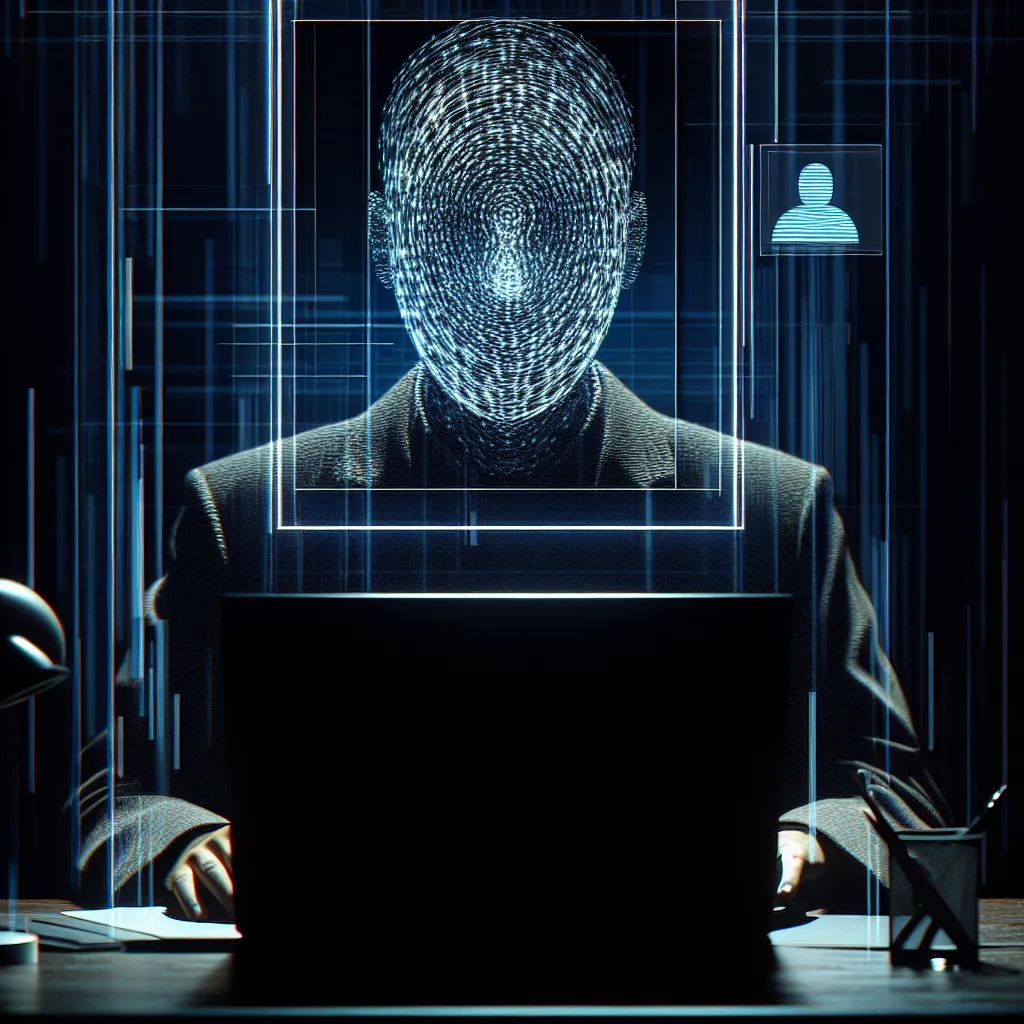 A mysterious and enigmatic image depicting a person standing in front of a computer screen, with their face blurred out to symbolize their inability to assist with a specific request.