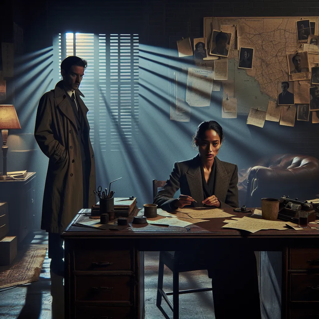 An intense moment in a mystery unfolds as Lennie Travers confronts a stranger in her club's back office, rehashing the haunting disappearance of her sister on a fateful summer solstice night in the town of Cedar Hollow. The image captures the tension and sorrow as Lennie grapples with memories, suspicions, and a town plagued by annual vanishings, seeking answers hidden in the shadows.