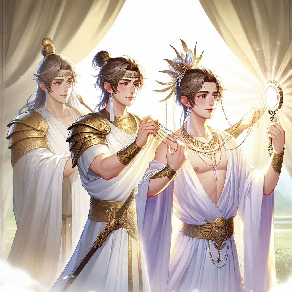 A young warrior named Alm transforms into a delicate and beautiful priestess, finding solace and acceptance in his newfound identity as Conrad, Celica's noble brother, discovers him in his secret attire, promising to take command and guide him in his new role.