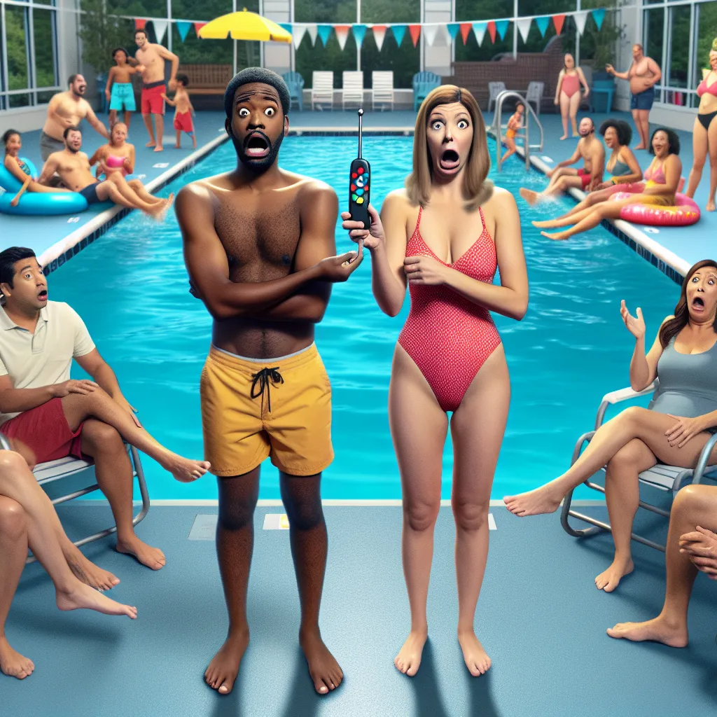 A young adult story where a mysterious remote has the power to swap people's bodies unfolds at a public pool between best friends, causing chaos and hilarious reactions.