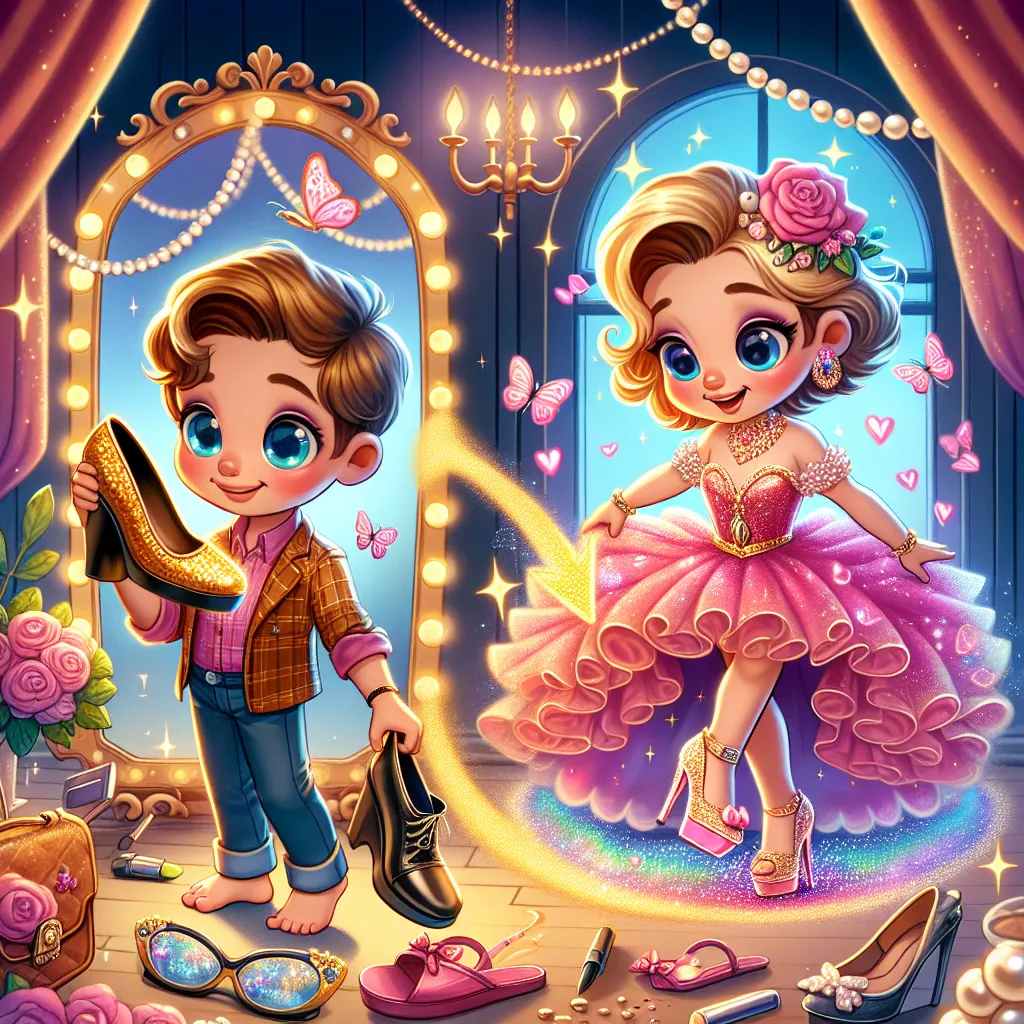 A young boy named Timothy accidentally transforms into a glamorous and bubbly socialite named Lexi after stepping into a pair of oversized wedges, embracing a new life filled with sparkles, fashion, and glamor.