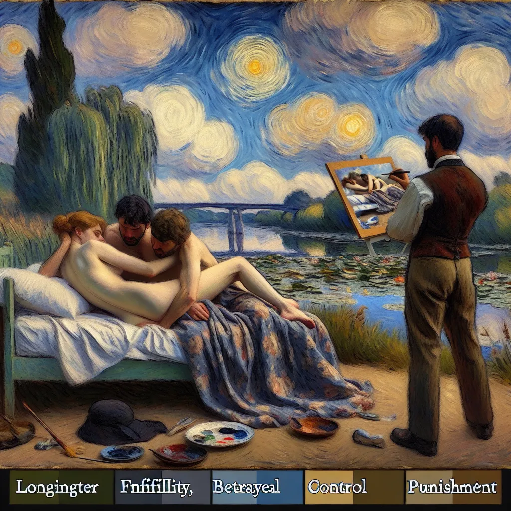 Longing, Infidelity, Betrayal, Control, Punishment in the style of Monet