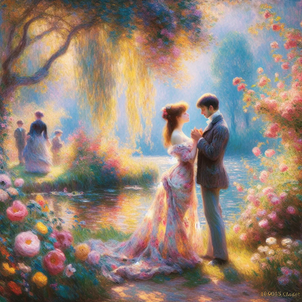 Passion, Desire, Intimacy, Love, Tenderness in the style of Monet