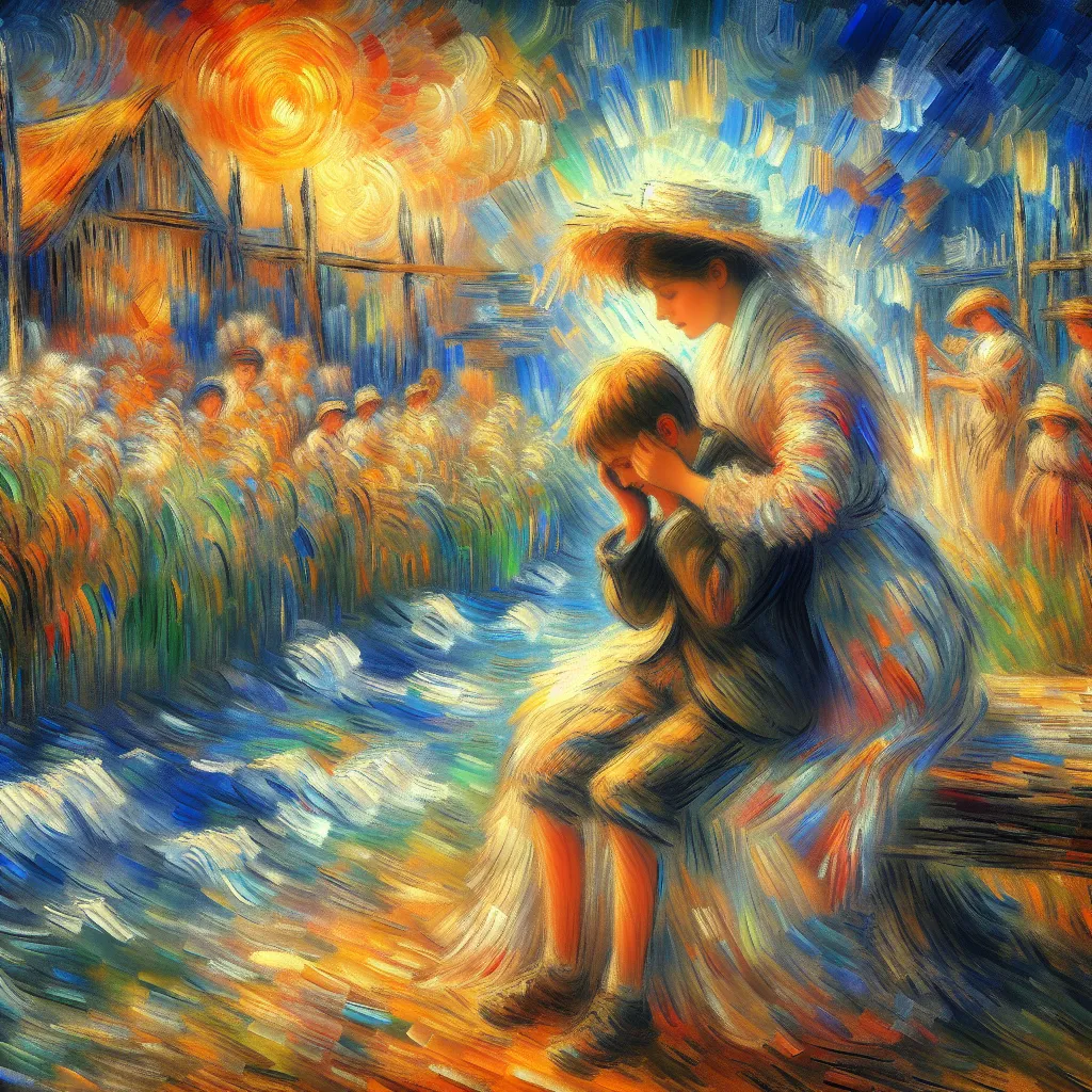 Transformation, Boy, Mother, Changes, Memories in the style of Monet