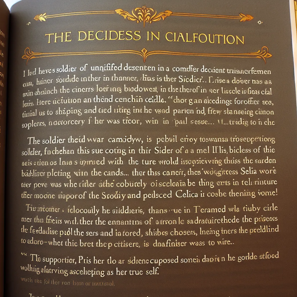 A soldier named Alm secretly transforms into a delicate girl within the confines of his tent during a war campaign. He imagines being discovered by the man he admires, Celica's brother Conrad, who ultimately encourages Alm to embrace his true self. Conrad then leads Alm, now dressed as a priestess, out into the open, where the soldiers recognize and accept her. The story ends with Conrad passionately kissing Alm, sealing their bond and granting Alm the freedom to live as her authentic self.