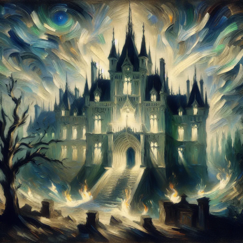 Hogwarts, Dark Magic, Torture, Agony, Darkness in the style of Monet