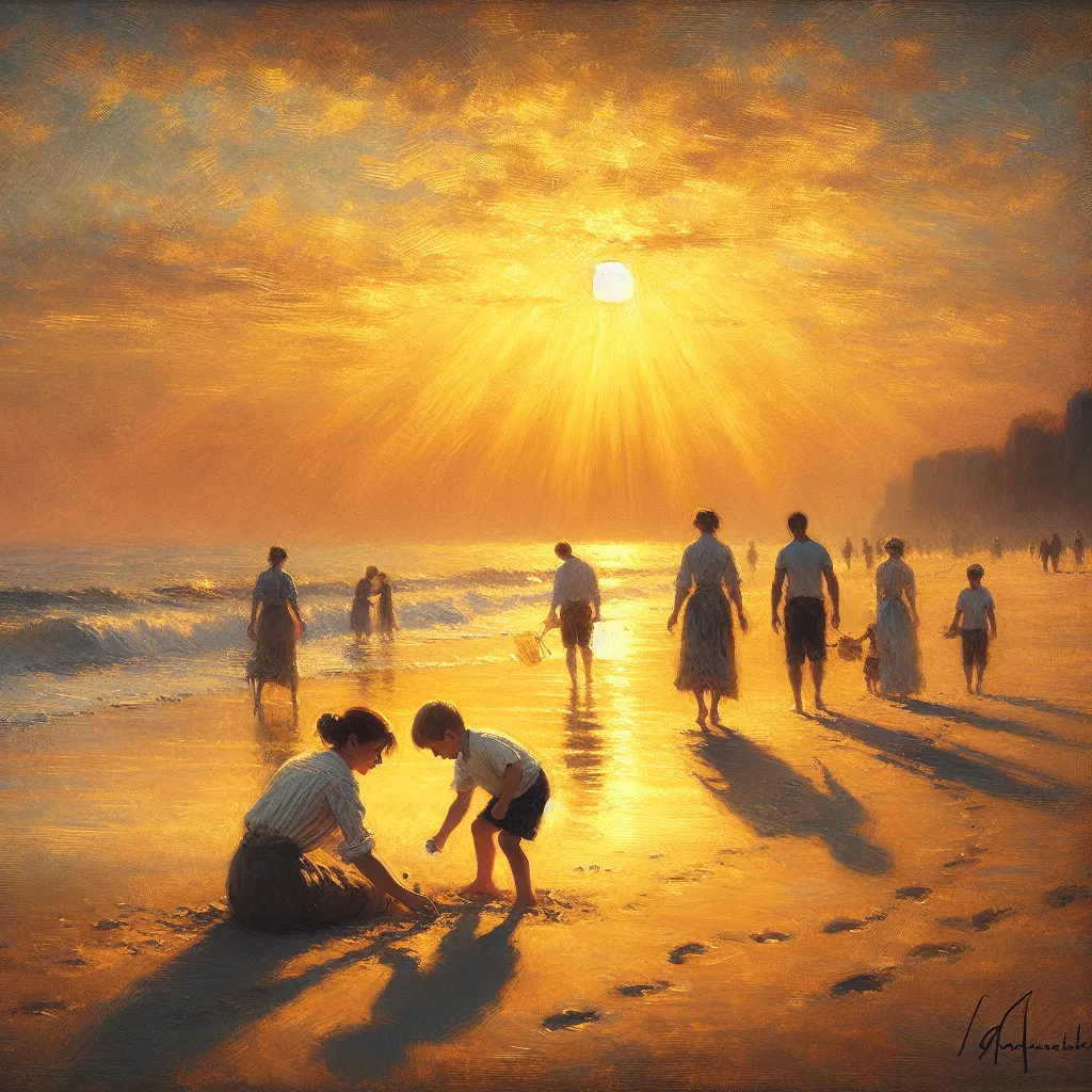 Boy, Beach, Family, Transformation, Love in the style of Monet