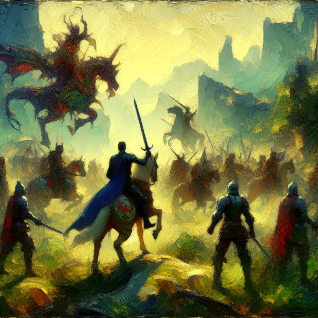 Fantasy, Characters, Battle, Lucifer Morningstar, King of Hell in the style of Monet