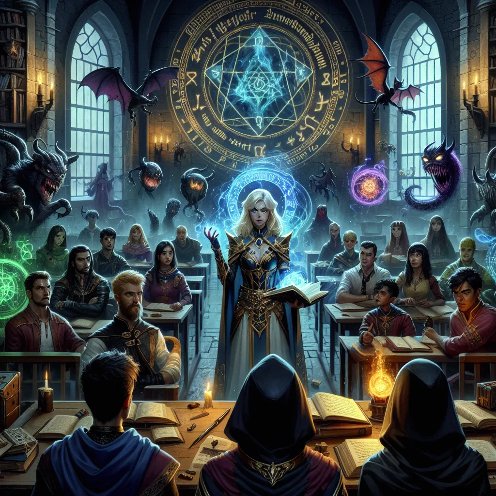 A mysterious and intense scene at Strange Academy unfolds as Magik's teachings on hellish dimensions lead to a perilous revelation. Includes dark imagery, confronting inner demons, and a dangerous twist involving demonic shadows and a shattered mirror.