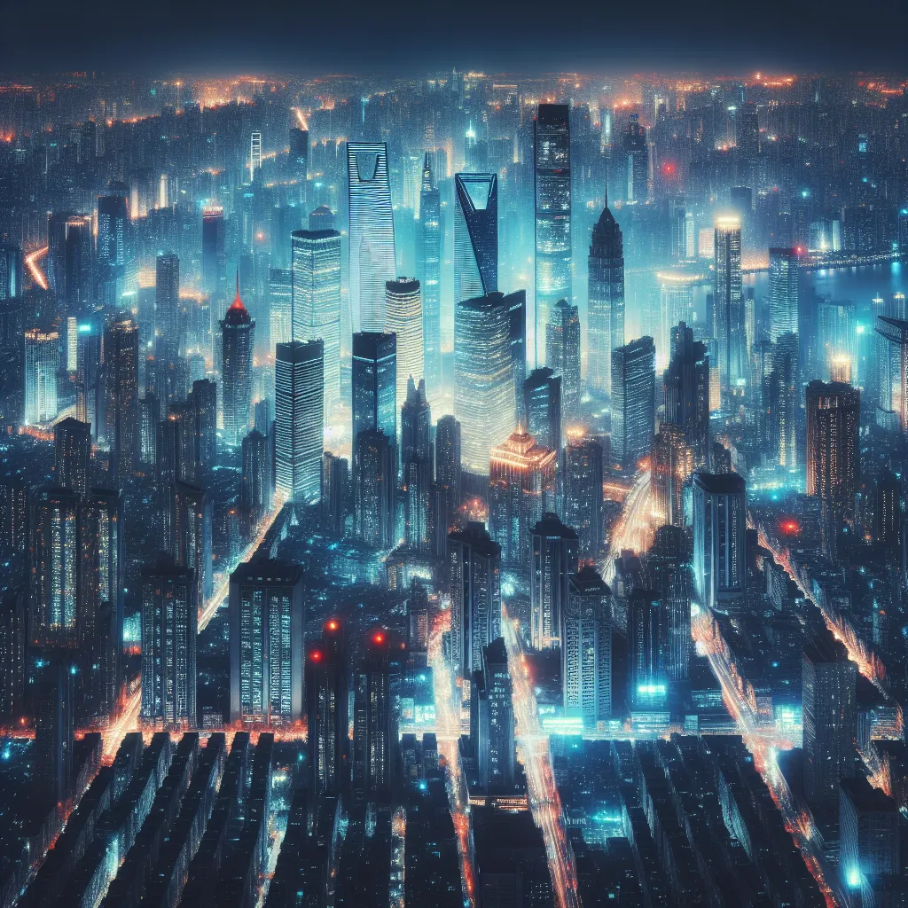A captivating image of an expansive city skyline at night, filled with dazzling lights and towering skyscrapers, symbolizing the bustling energy and vibrancy of urban life.