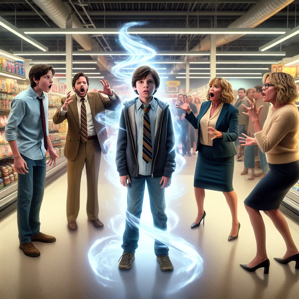 A mysterious transformation occurs at a store as Oliver, a 9-year-old boy, is swapped into the body of Patty, a 45-year-old woman, amidst a family argument.