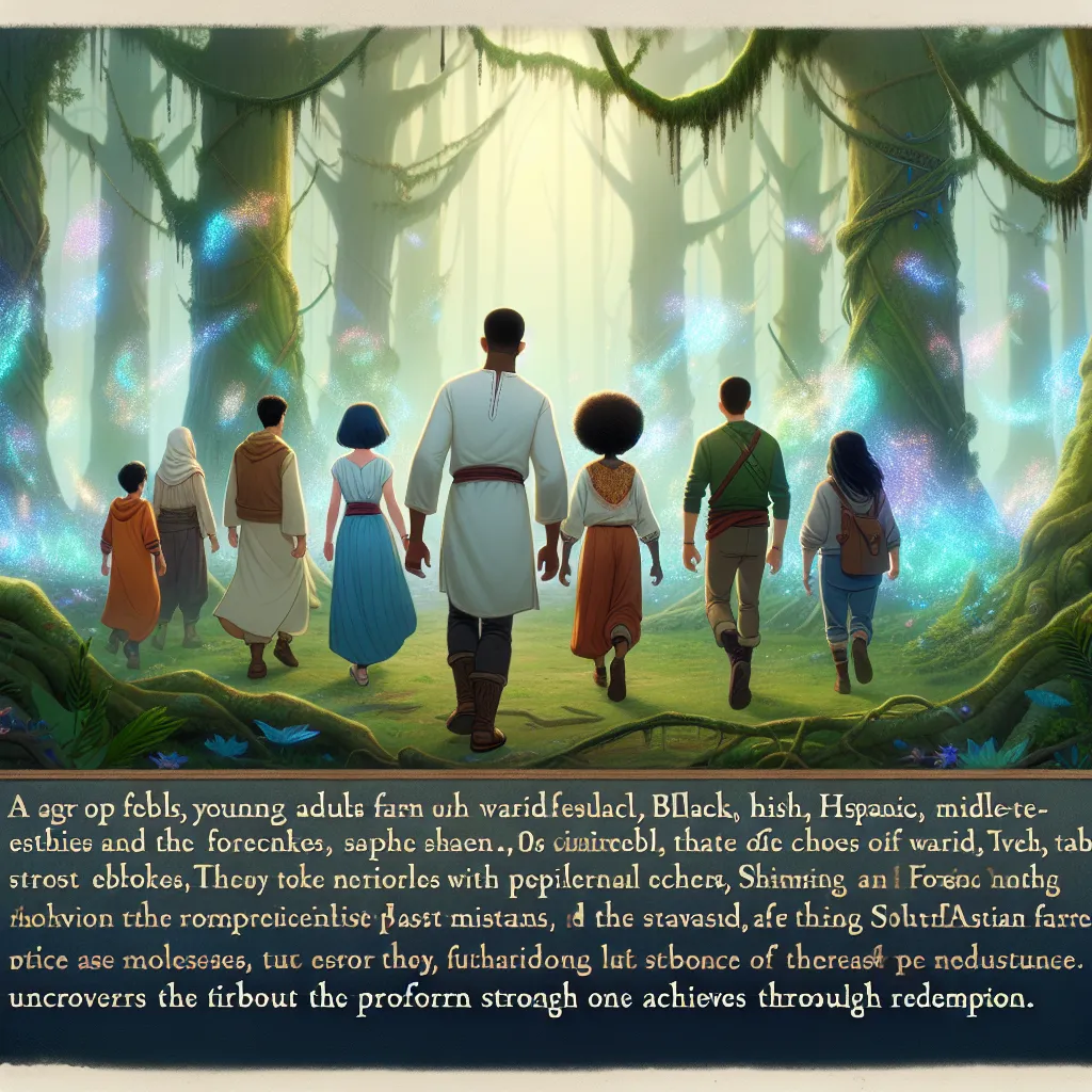 A group of diverse young adults embark on a journey through a mystical forest, accompanied by shimmering echoes of their past mistakes. As they navigate the enchanted realm, learning the importance of apologies and forgiveness, they discover the true power of redemption.