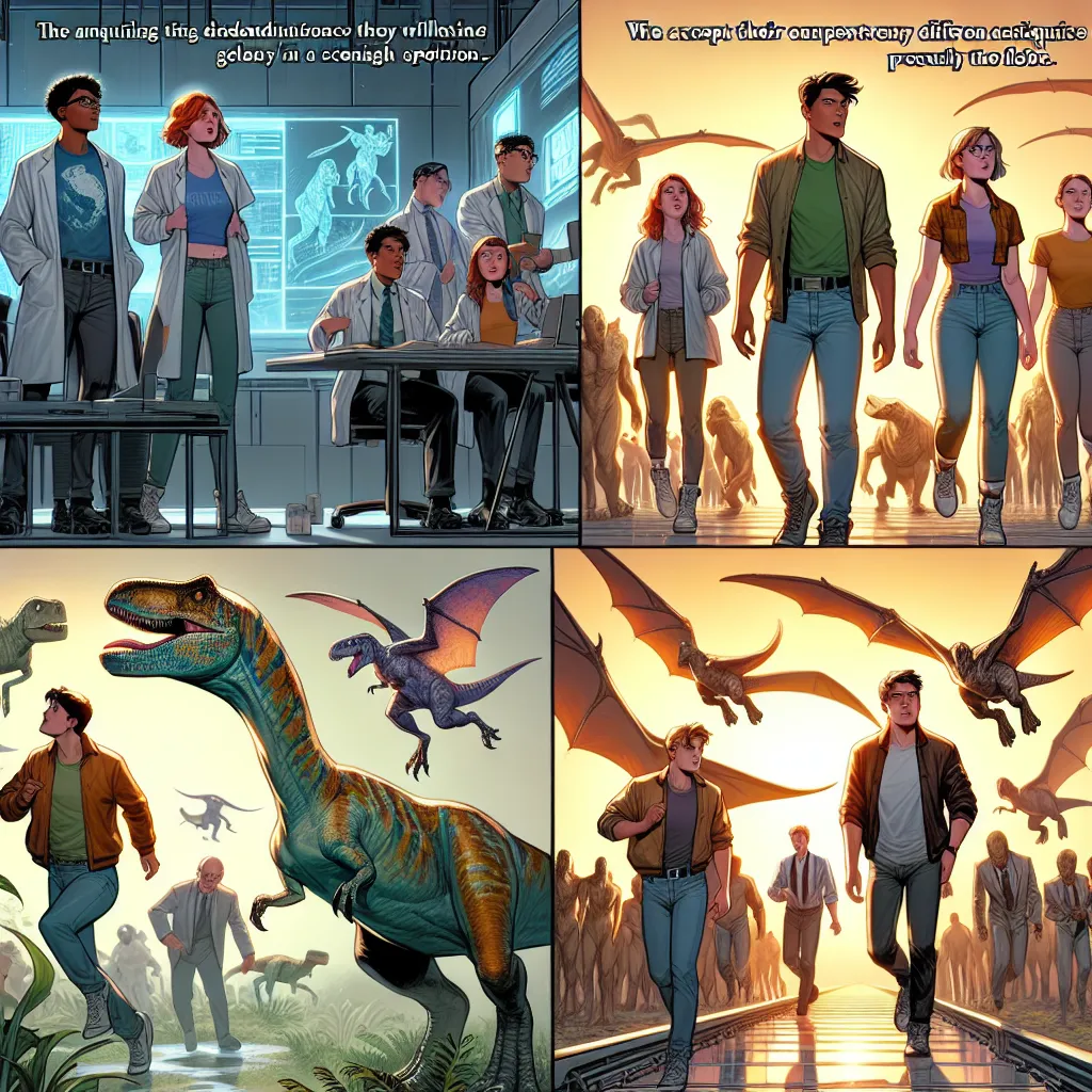 An intense science fiction story unfolds as Jason Kim and his friends undergo unexpected transformations into dinosaurs due to a genetics project gone wrong. They navigate a world where they are hunted by a government agency, leading to a thrilling pursuit and a fight for survival. Ultimately, they find allies, learn to control their transformations, and decide to fight back against the agency, revealing the existence of dinosaurs to the world. They embrace their dual nature as both human and di