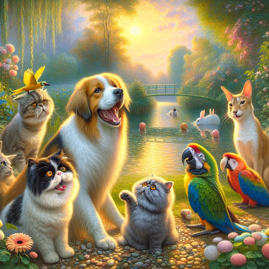 Humor, Prank, Pets, Hypnosis, Friendship in the style of Monet