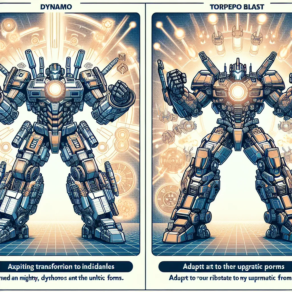 The image accompanying this story should showcase the dramatic transformation of Charlie Morningstar and Alastor into powerful, towering robots known as Dynamo and Torpedo Blast. The robots should be depicted in their newly-acquired metallic forms, complete with intricate armor and details reflecting their unique characteristics. They should be shown side by side, emanating strength and confidence as they prepare to embark on their mission to protect Cybertron from the Decepticons.