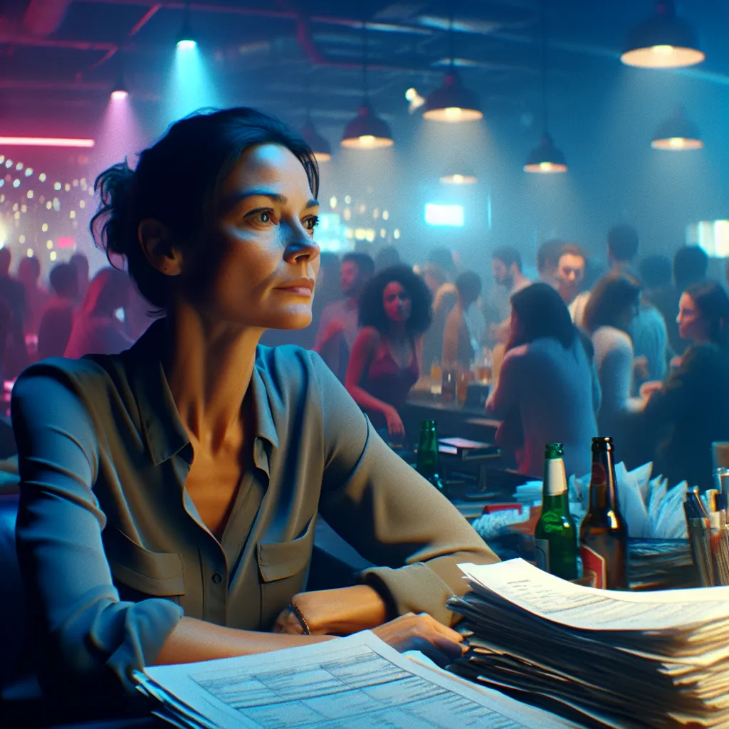 A woman sits alone in her dimly lit office, surrounded by paperwork and memories of her missing sister. Despite her aching heart, she pushes through her nightclub’s busy Friday night, clinging to hope as she serves drinks and searches the crowd for a familiar face.