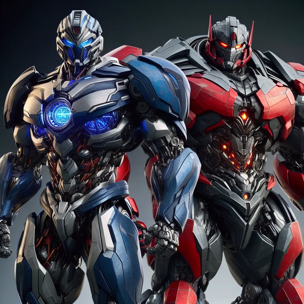 A transformed Charlie Morningstar, now known as Dynamo, and Alastor, now Torpedo Blast, stand side by side in their new cybertronian forms, reflecting their true identities as Autobots. With Dynamo's armor in shades of grey and blue, and Torpedo Blast's massive red and black frame, they realize their purpose as soldiers of freedom and prepare to join their fellow Autobots in the epic battle ahead.