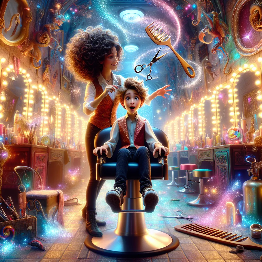 A detailed story about a young boy named Colton who gets swapped with one of the stylists in a salon during a haircut, leading to a remarkable and magical transformation.
