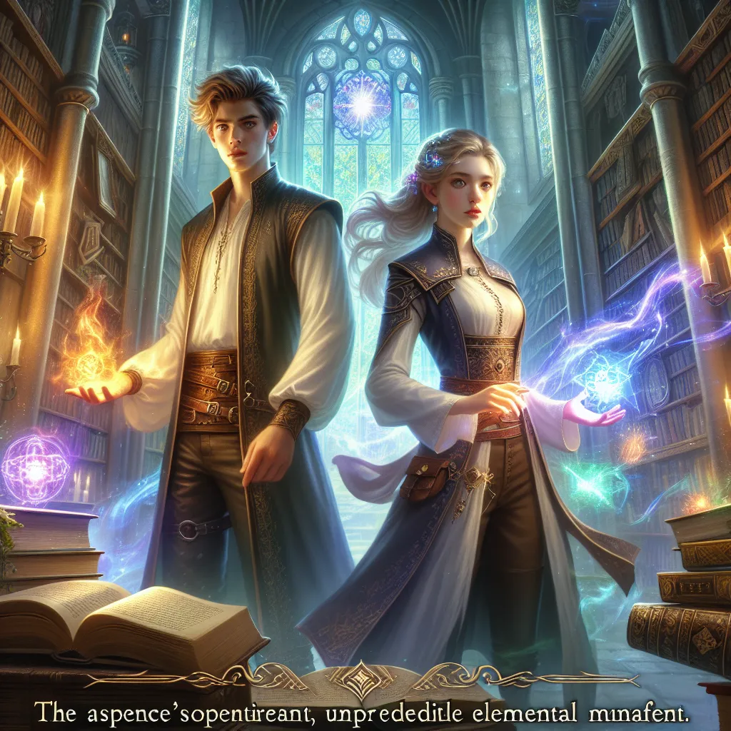 A young apprentice sorcerer, Clara, stands alongside her mentor, Magnus Blackthorn, in the grand castle of Lucindor. Surrounded by books and artifacts, they delve into the mysteries of magic. Clara's unpredictable elemental powers manifest, setting her on a path to confront the looming threat of the Shadowlands. With a brilliant burst of light and shadow, she and Magnus face a malevolent sorcerer, their combined strength and Clara's unique magic the only hope for saving their kingdom, Eldoria.