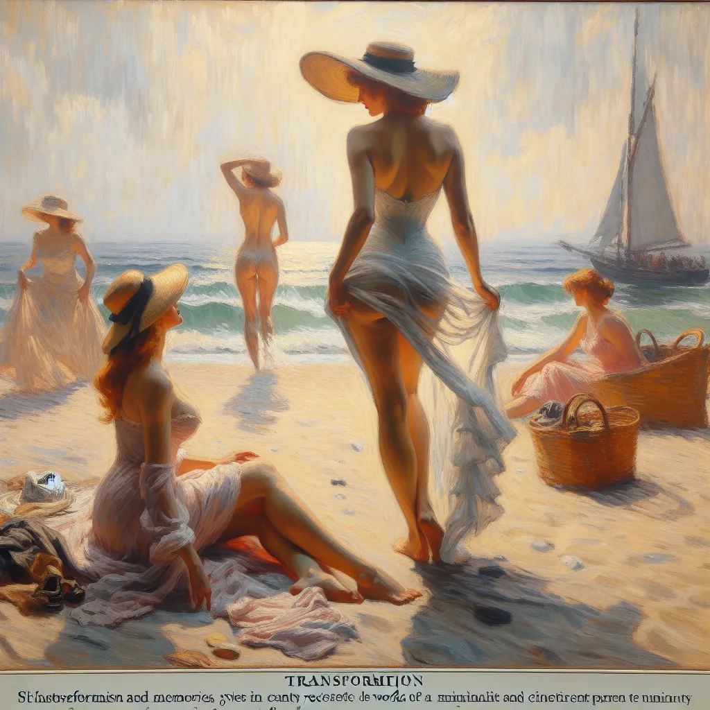 Transformation, Memories, Feminine, Beach, Fun in the style of Monet