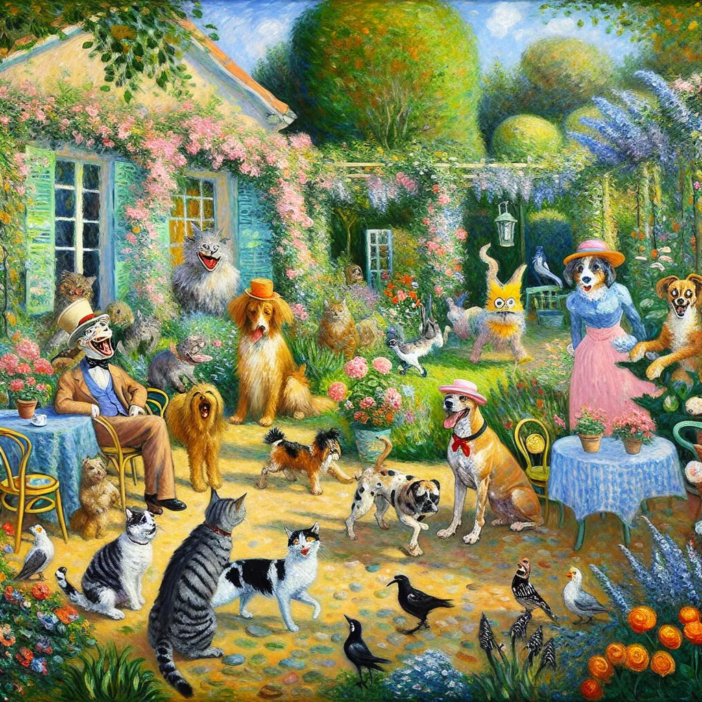 Episode, Prank, Hypnosis, Comedy, Pets in the style of Monet