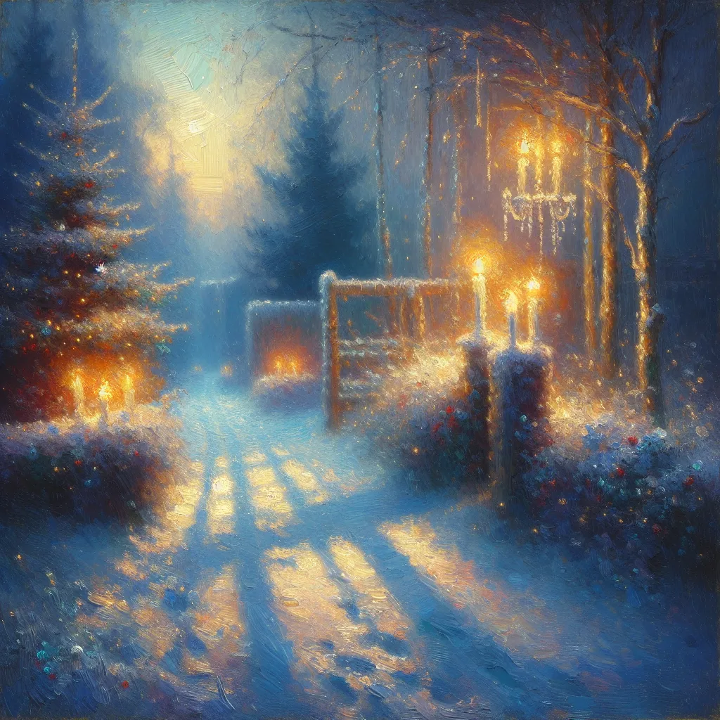 Dimly, Candle, Shadows, Magic, Frost in the style of Monet