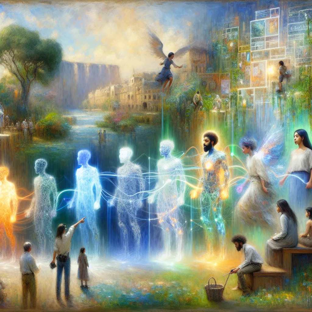 1. Virtual reality  
2. Game  
3. Avatars  
4. Transformation  
5. Legal manipulation   in the style of Monet