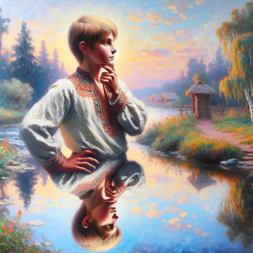 Boy, Reflection, Transformation, Russian, Swap in the style of Monet