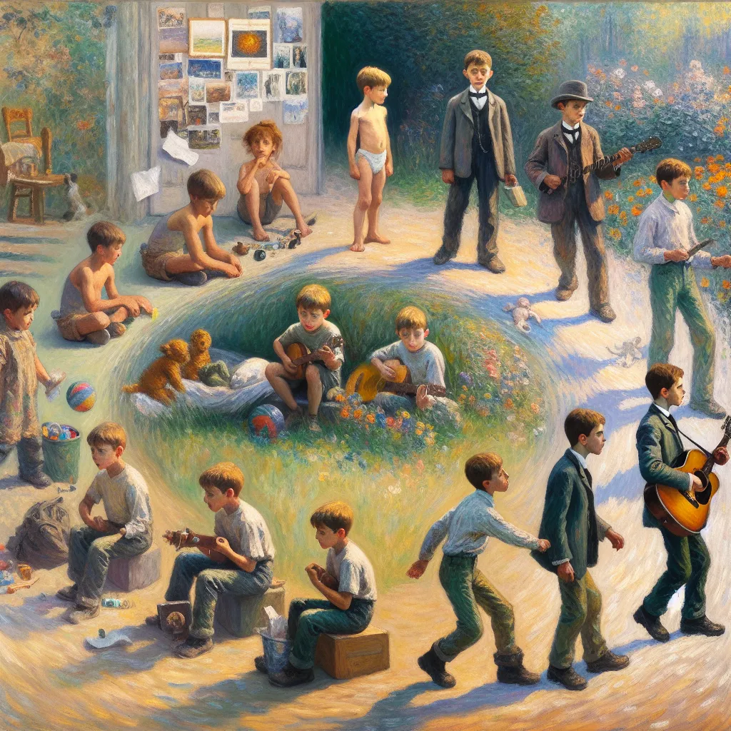 Story, Boy, Life, Transformation, Singer in the style of Monet
