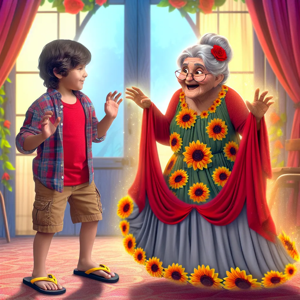 A young boy named Jamie transforms into his friend's Mexican grandmother, Graciela, complete with her red dress and sunflower flip flops in this magical tale.